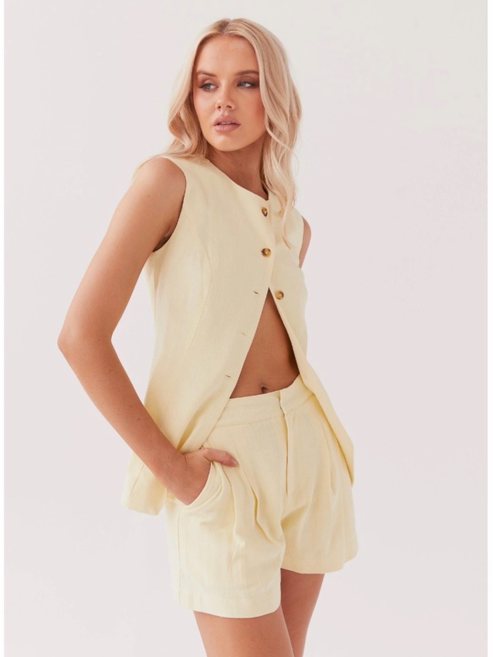 Peppermayo Pale Yellow Tailored Bermuda Shorts